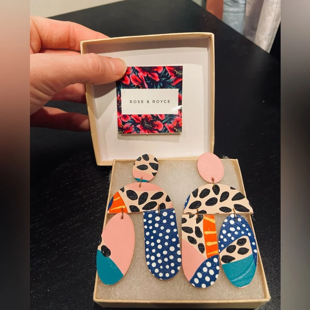 ⭐️ NWOT ⭐️ Rose & Royce • Hand-painted leather earrings - Picture 2 of 5